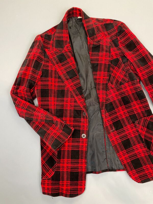 SO SIC! 1970S VELOUR VELVET TARTAN PLAID HOUNDSTOOTH HYBRID BLAZER SUIT JACKET