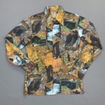 COOL! 1970S LONG SLEEVE BUTTON DOWN NYLON FOREST SCENE PICTURE SHIRT
