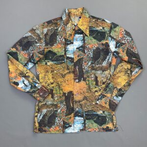 Photo detail:COOL! 1970S LONG SLEEVE BUTTON DOWN NYLON FOREST SCENE PICTURE SHIRT