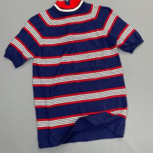 Photo detail:SUPER CUTE! 1960S-70S 100% WOOL STRIPED STRETCHY KNIT MOCK COLLAR TOP