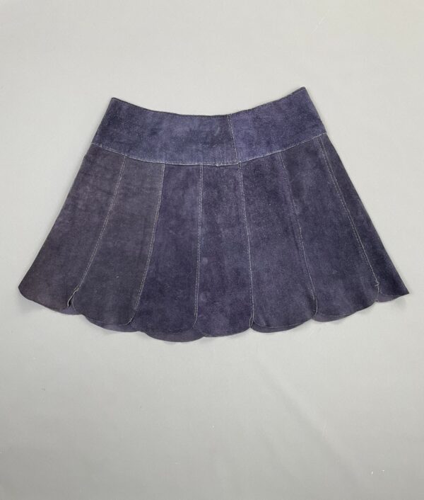 AMAZING!!!! 1960S BLUE SUEDE TULIP HEM MINI SKIRT FULL BUTTON SNAP BUTTON FRONT