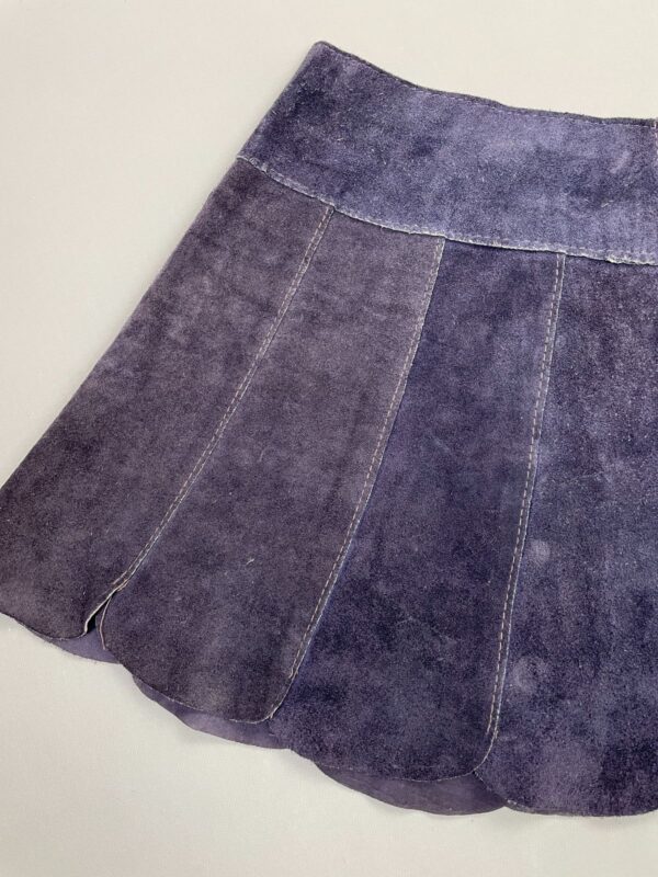 AMAZING!!!! 1960S BLUE SUEDE TULIP HEM MINI SKIRT FULL BUTTON SNAP BUTTON FRONT