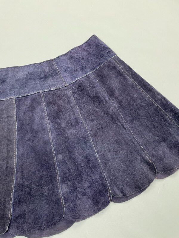 AMAZING!!!! 1960S BLUE SUEDE TULIP HEM MINI SKIRT FULL BUTTON SNAP BUTTON FRONT