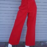 AMAZINN! CHERRY RED TWILL COTTON WIDE LEG WESTERN STYLE BELL BOTTOM PANTS