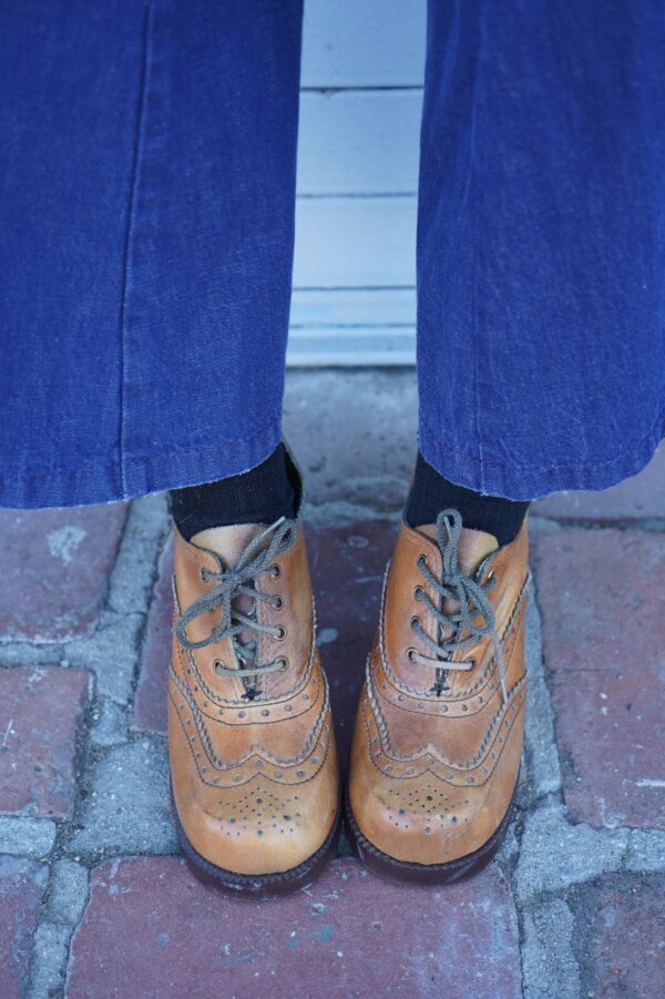 1970S LEATHER LACE UP OXFORD PLATFORM BOOTIES