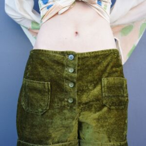 Photo detail:KILLER! 1960S-70S CUFFED CRUSHED VELVET SHORTS FRONT WELT POCKETS & RAINBOW INTERIOR TRIM - FULLY LINED