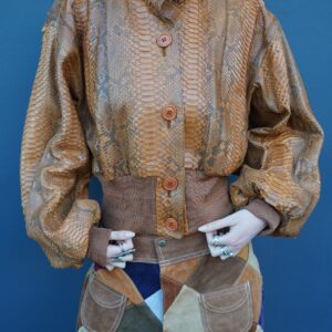 Photo detail:STUNNING!! 1990S MADE IN ITALY FULL PYTHON SNAKESKIN LEATHER BOMBER JACKET SILK RIBBED COLLAR & CUFFS - LINED