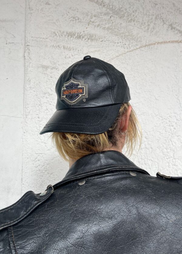 1990S LEATHER EMBROIDERED HARLEY HAT