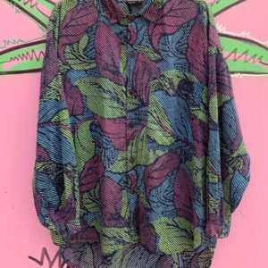 Photo detail:RAD! 1990S COLORFUL BATIK STYLE PRINT PAPER THIN COTTON BUTTON DOWN SHIRT