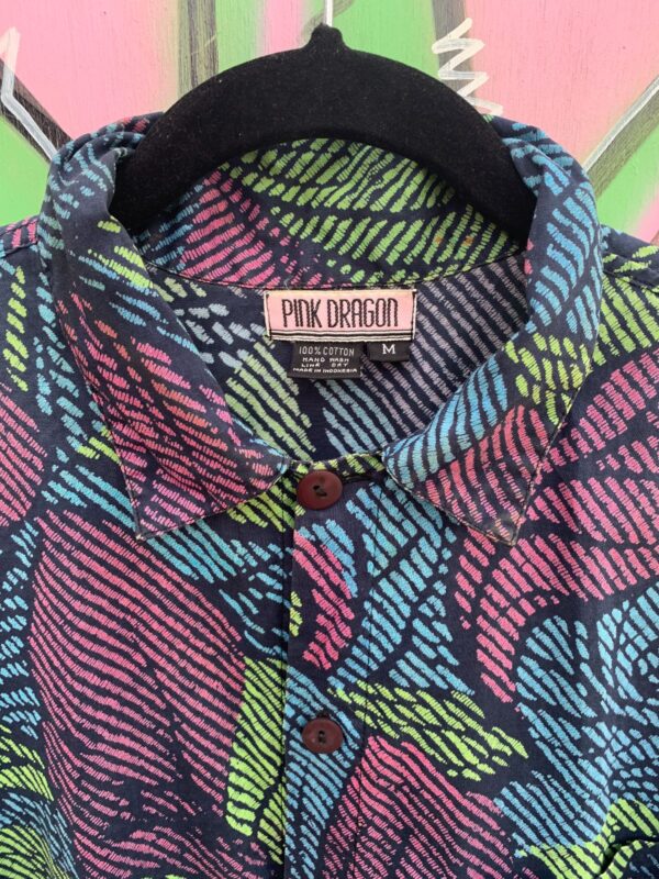 RAD! 1990S COLORFUL BATIK STYLE PRINT PAPER THIN COTTON BUTTON DOWN SHIRT