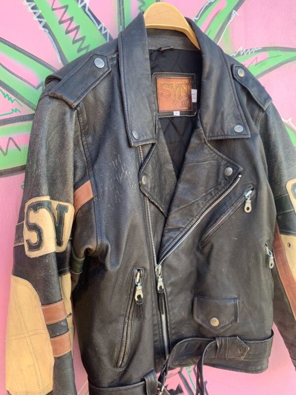 *AS-IS* 1990S PATCHWORK LEATHER MOTORCYCLE JACKET