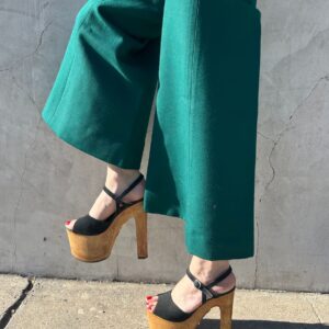 Photo detail:STUNNING! 1970S MADE IN ITALY FAUX WOOD GRAIN PEEP TOE SUEDE PLATFORM HEELS ANKLE STRAP