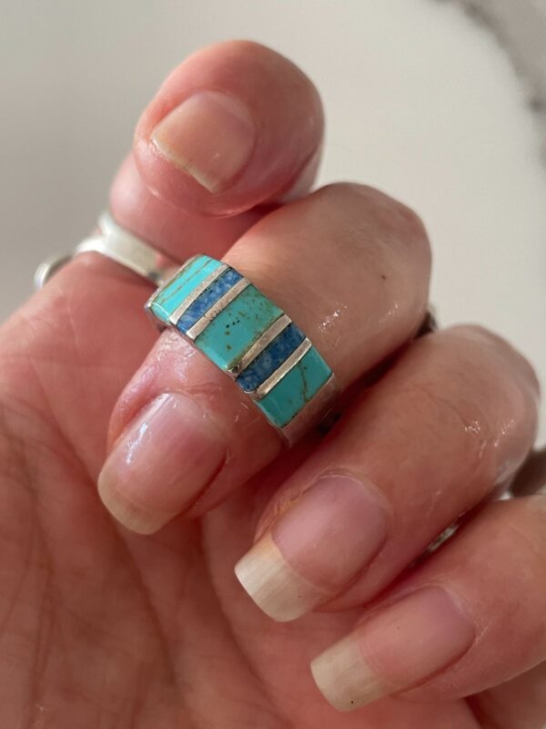 925 LAPIS & TURQUOISE INLAY STERLING SILVER BAND RING