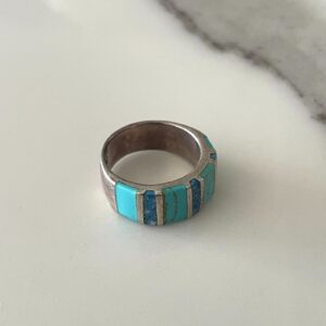 Photo detail:925 LAPIS & TURQUOISE INLAY STERLING SILVER BAND RING