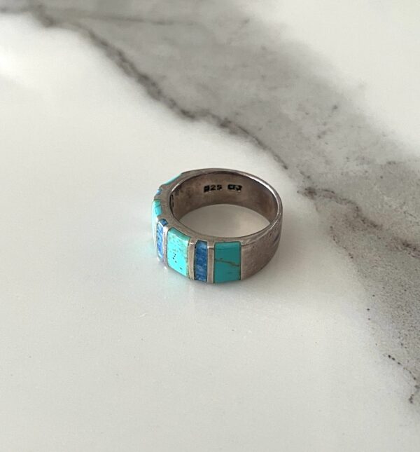 925 LAPIS & TURQUOISE INLAY STERLING SILVER BAND RING