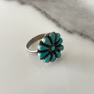 Photo detail:925 TURQUOISE INLAY FLOWER DESIGN RING - STERLING SILVER