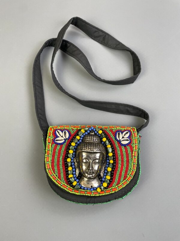 FULLY BEADED SHOULDER BAG LARGE MOUNTED METAL SIDDHARTHA BUDDHA