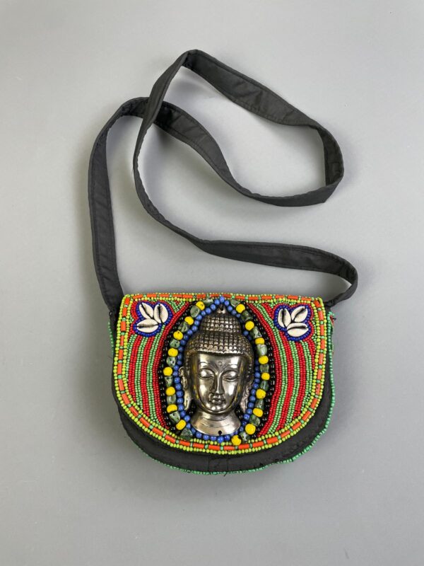 FULLY BEADED SHOULDER BAG LARGE MOUNTED METAL SIDDHARTHA BUDDHA