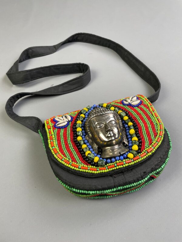 FULLY BEADED SHOULDER BAG LARGE MOUNTED METAL SIDDHARTHA BUDDHA