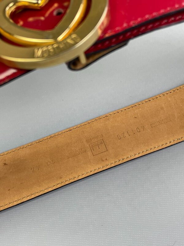 SO CUTE! HIGH POLISHED CHERRY RED LEATHER BELT GOLD HEART BUCKLE- MADE IN ITALY