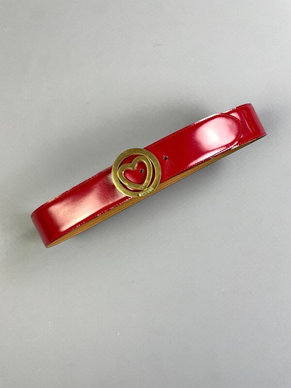 SO CUTE! HIGH POLISHED CHERRY RED LEATHER BELT GOLD HEART BUCKLE- MADE IN ITALY