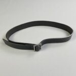 CLASSIC BLACK LEATHER DRESS BELT SIMPLE SQUARE SILVER BUCKLE, ANGLED BELT TIP
