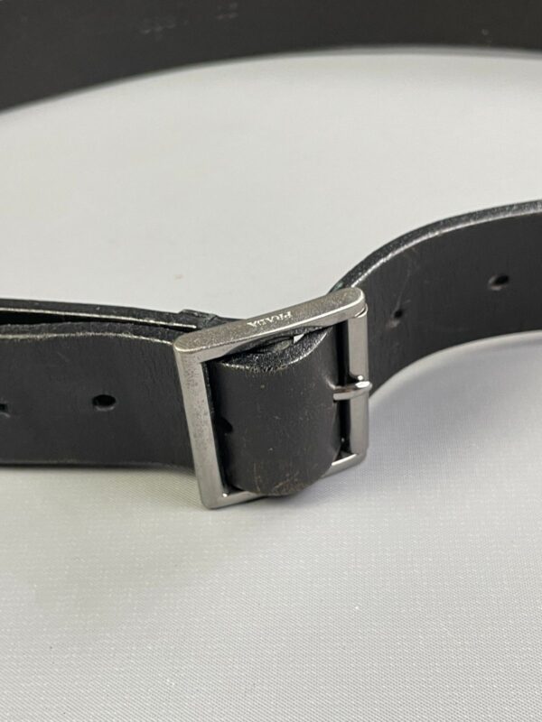 CLASSIC BLACK LEATHER DRESS BELT SIMPLE SQUARE SILVER BUCKLE, ANGLED BELT TIP