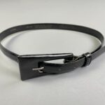*AS IS* SKINNY PATENT LEATHER BELT ELONGATED LEATHER WRAPPED BUCKLE