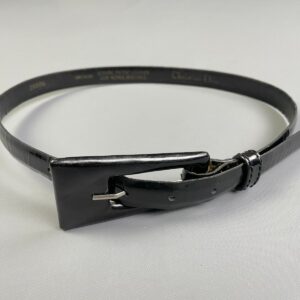 Photo detail:*AS IS* SKINNY PATENT LEATHER BELT ELONGATED LEATHER WRAPPED BUCKLE