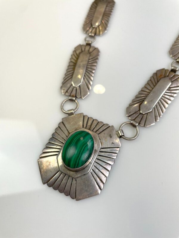 WOW! STUNNING 925 STERLING SILVER MALACHITE CONCHO NECKLACE, SIGNED L