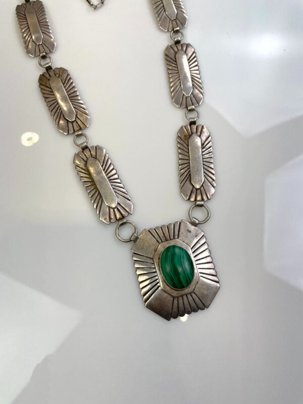 WOW! STUNNING 925 STERLING SILVER MALACHITE CONCHO NECKLACE, SIGNED L