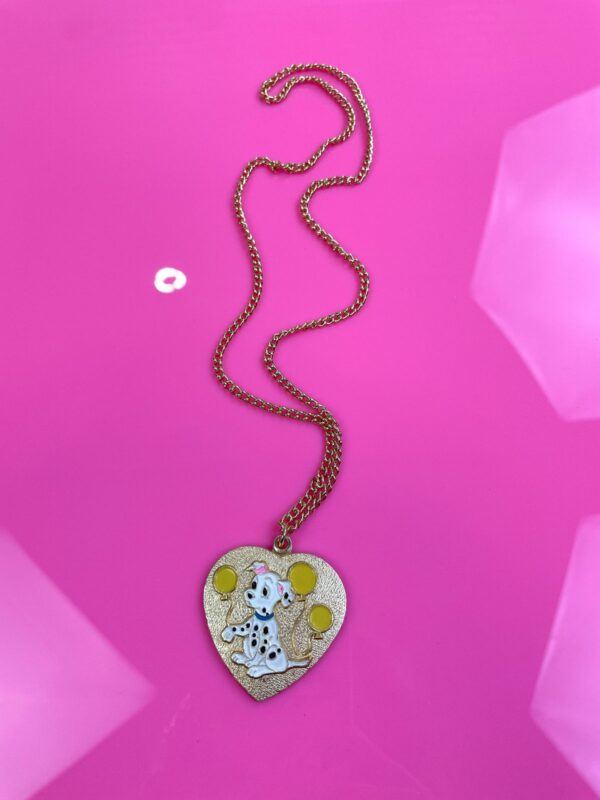 ADORABLE! ENAMELED 101 DALMATIANS & BALLOON HEART PENDANT NECKLACE WITH VANITY MIRROR!!!