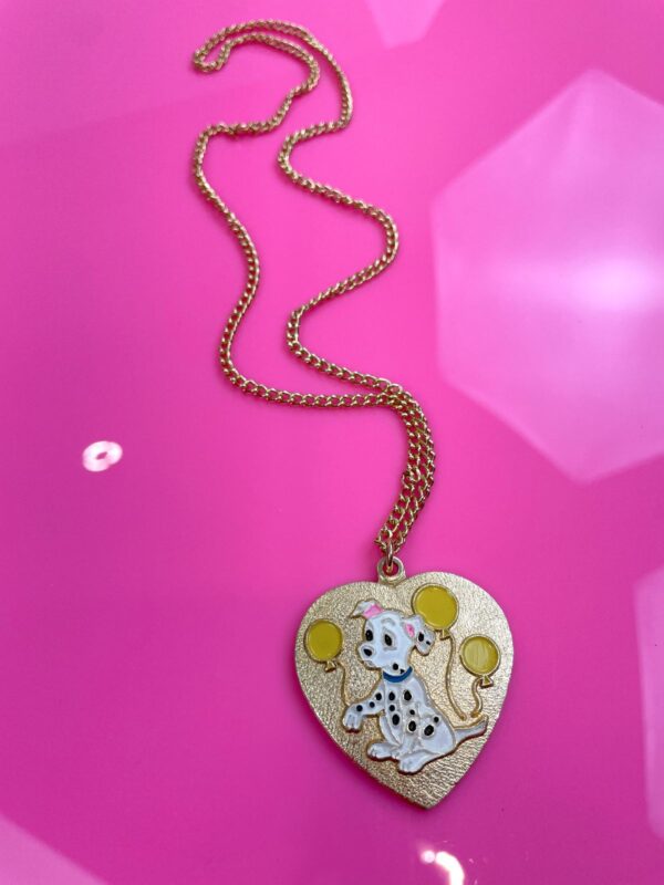 ADORABLE! ENAMELED 101 DALMATIANS & BALLOON HEART PENDANT NECKLACE WITH VANITY MIRROR!!!