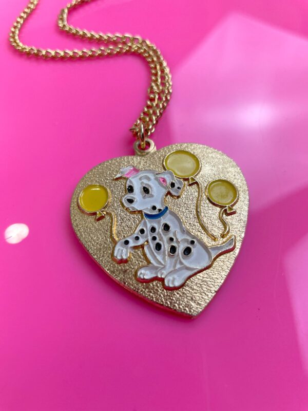 ADORABLE! ENAMELED 101 DALMATIANS & BALLOON HEART PENDANT NECKLACE WITH VANITY MIRROR!!!