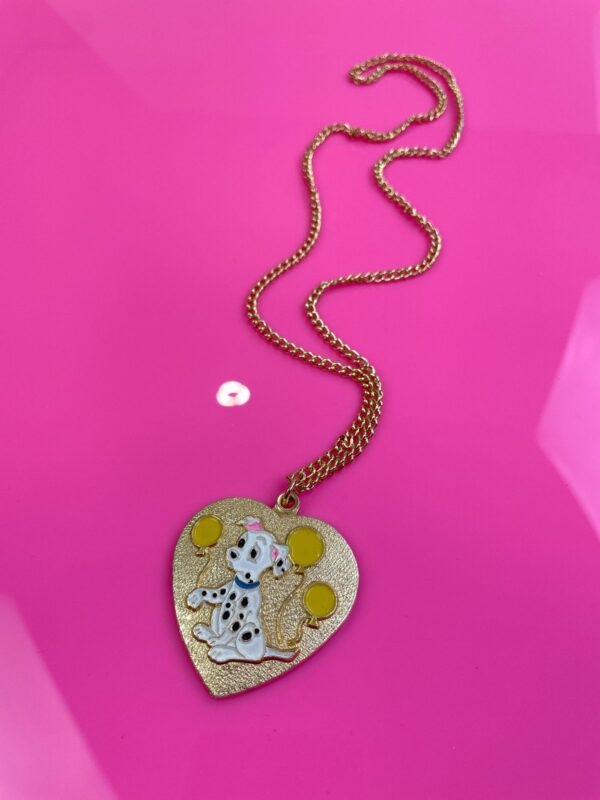 ADORABLE! ENAMELED 101 DALMATIANS & BALLOON HEART PENDANT NECKLACE WITH VANITY MIRROR!!!