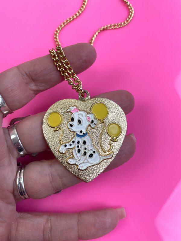 ADORABLE! ENAMELED 101 DALMATIANS & BALLOON HEART PENDANT NECKLACE WITH VANITY MIRROR!!!