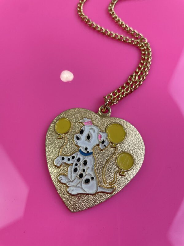 ADORABLE! ENAMELED 101 DALMATIANS & BALLOON HEART PENDANT NECKLACE WITH VANITY MIRROR!!!