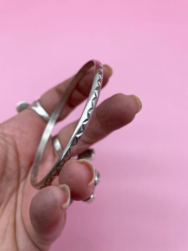 KILLER! ZIGZAG ENGRAVED 925 STERLING SILVER BANGLE BRACELET *STAMPED MEXICO