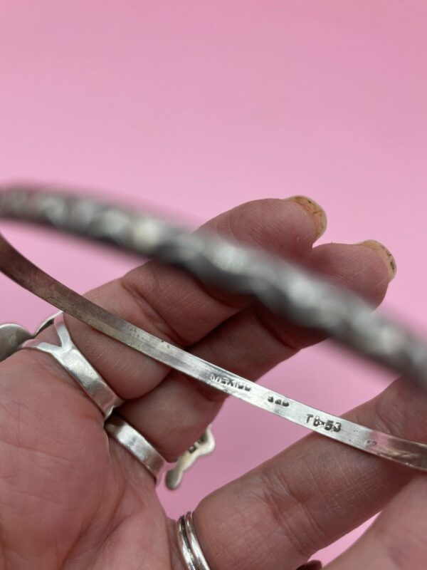 KILLER! ZIGZAG ENGRAVED 925 STERLING SILVER BANGLE BRACELET *STAMPED MEXICO