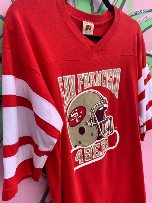 *AS-IS* 1970S-80S DEADSTOCK SAN FRANCISCO 49ERS STRIPED SLEEVE TSHIRT