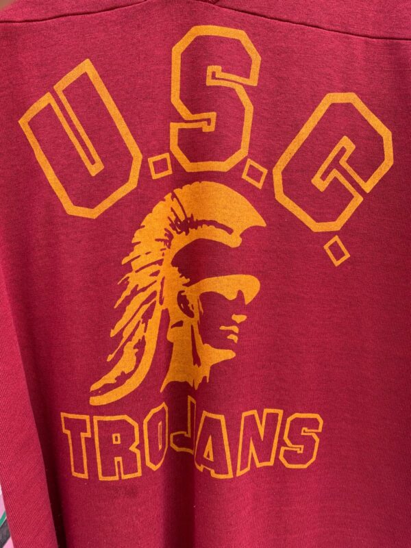 DEADSTOCK RETRO 1970S-80S USC TROJANS V-NECK T-SHIRT STRIPED ARMS