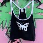 1990S DEADSTOCK! CONTRAST RINGER BUTTERFLY TANK VINYL BUTTERFLY DESIGN