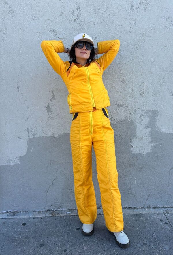 1970S TWO PIECE SUSPENDER SNOW BIB AND ZIP UP PUFFER JACKET