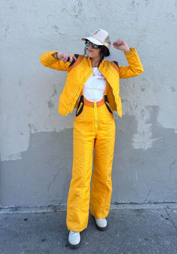 1970S TWO PIECE SUSPENDER SNOW BIB AND ZIP UP PUFFER JACKET