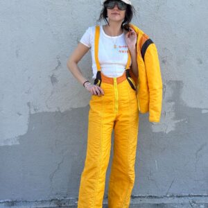 Photo detail:1970S TWO PIECE SUSPENDER SNOW BIB AND ZIP UP PUFFER JACKET