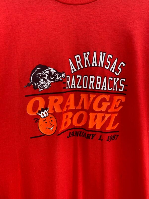 1987 NCAA ARKANSAS RAZORBACKS ORANGE BOWL SINGLE STITCH T-SHIRT