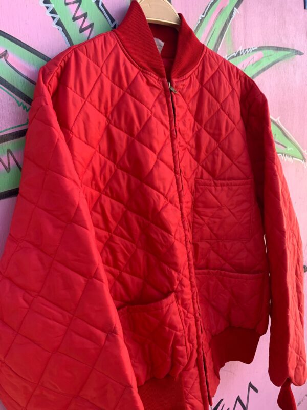 AS-IS COOL! RED QUILTED NYLON BOMBER JACKET RIBBED COLLAR & CUFFS