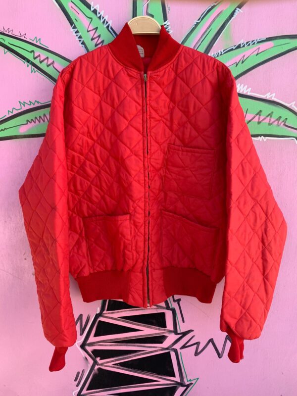 AS-IS COOL! RED QUILTED NYLON BOMBER JACKET RIBBED COLLAR & CUFFS