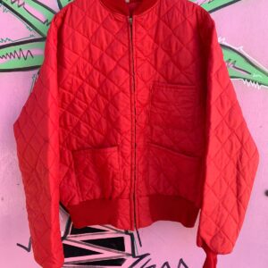 Photo detail:AS-IS COOL! RED QUILTED NYLON BOMBER JACKET RIBBED COLLAR & CUFFS