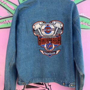 Photo detail:AS-IS 1996 HARLEY DAVIDSON BIKER BASH EMBROIDERED DENIM TRUCKER JACKET